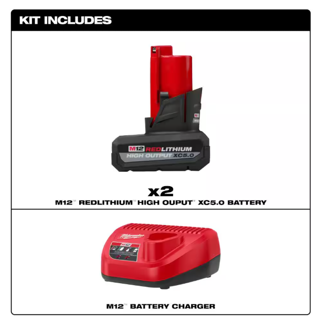 M12 12V Lithium-Ion XC High Output 5.0 Ah Battery Pack (2-Pack) Starter Kit with Charger