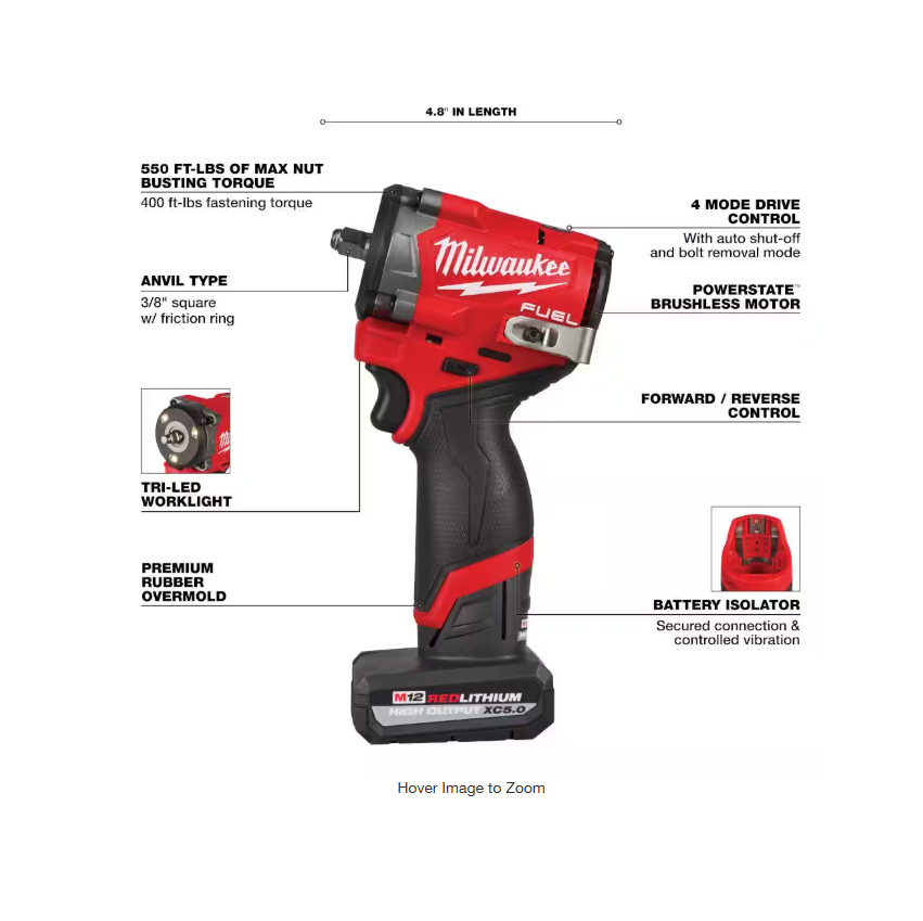 M12 FUEL 12V Lithium-Ion Brushless Cordless Stubby 3/8 in. Impact Wrench
