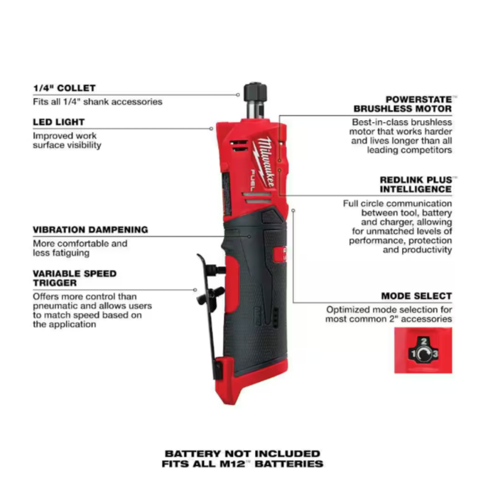 M12 FUEL 12V Lithium-Ion Brushless Cordless 1/4 in. Straight Die Grinder (Tool-Only)