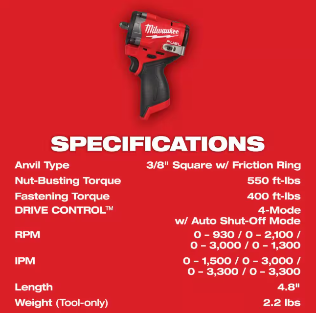 M12 FUEL 12V Lithium-Ion Brushless Cordless Stubby 3/8 in. Impact Wrench
