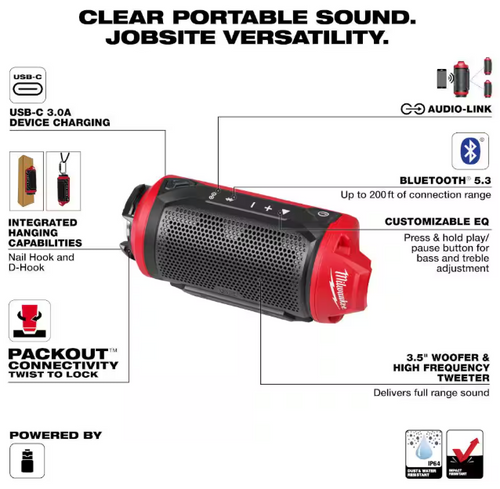M12 12-Volt Lithium-Ion Cordless Bluetooth Jobsite Speaker with PACKOUT Compatibility