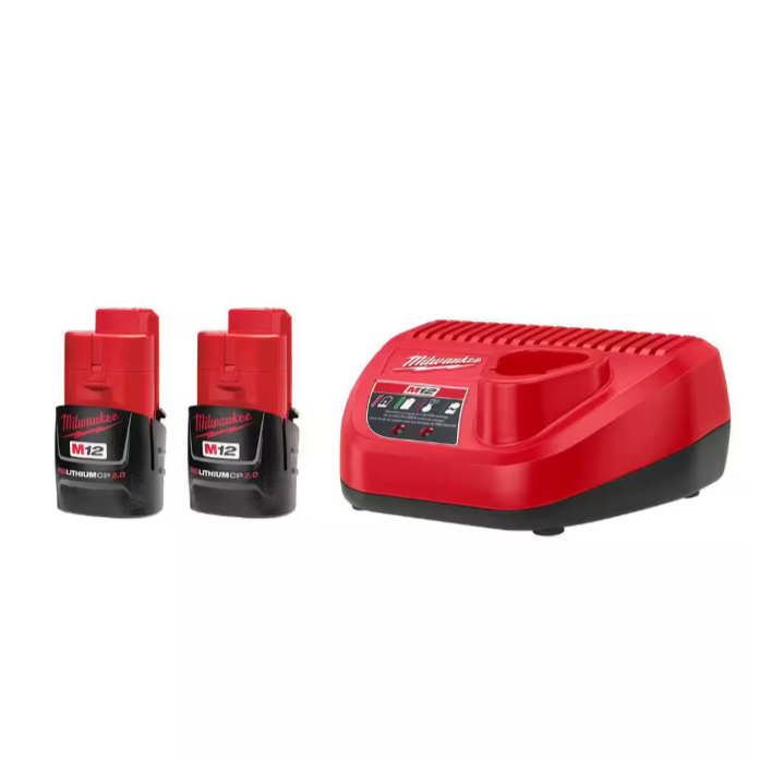 M12 12V Lithium-Ion Compact 2.0 Ah Battery Pack (2-Pack) Starter Kit with Charger