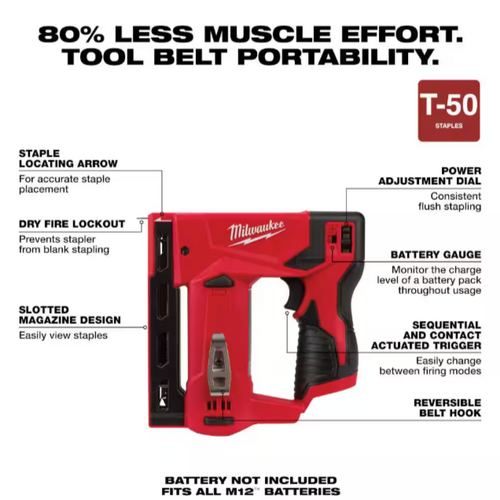 M12 12-Volt Lithium-Ion Cordless 3/8 in. Crown Stapler (Tool-Only)